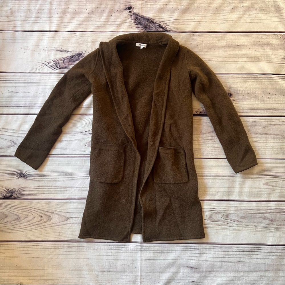 Madewell Olive Brown Open-Front Long Cardigan